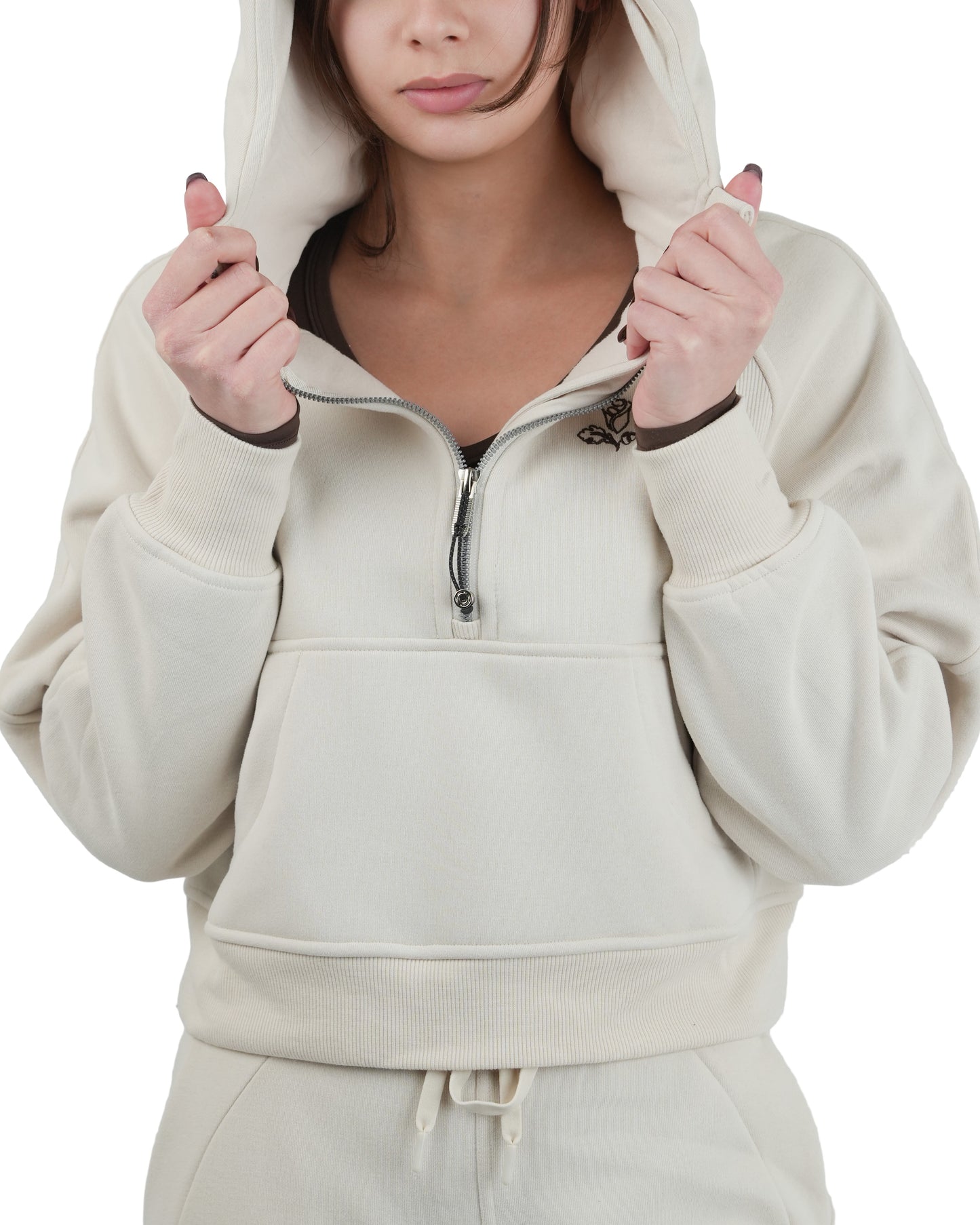 Half Zip Hoodie – Beige