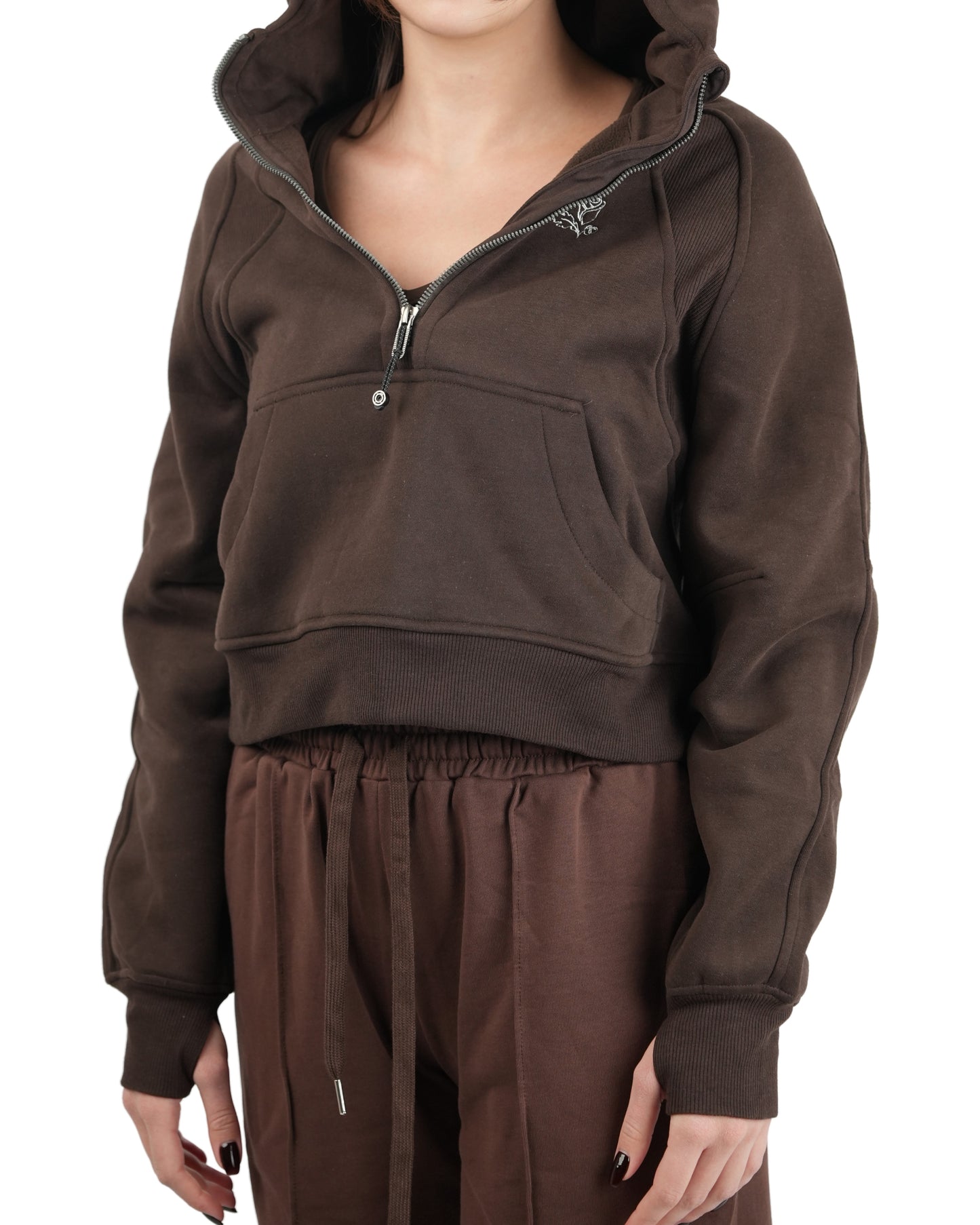 Half-Zip Hoodie – Brown